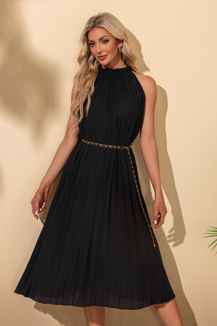 Robe Midi Plissée Noire - gallery 1