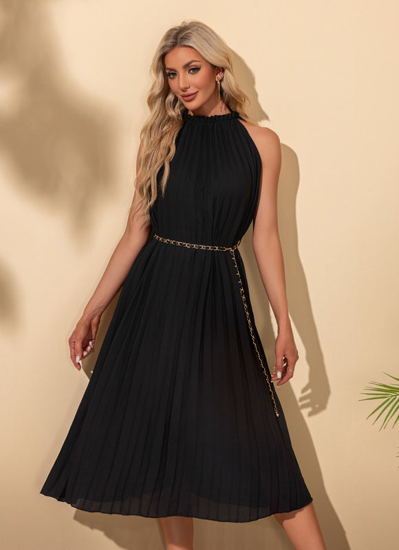 Robe Midi Plissée Noire - gallery 1