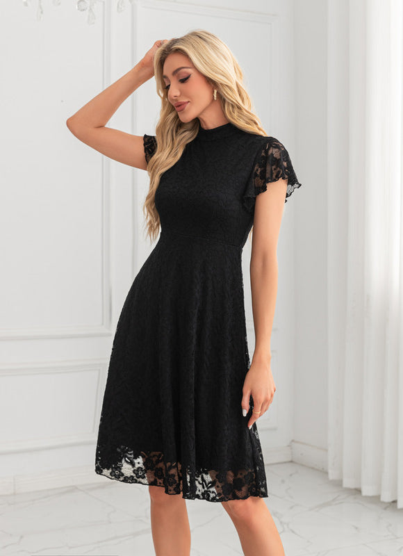 Robe Midi Grise En Dentelle - gallery 1