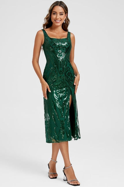 Robe Midi Pailletée Verte - gallery 4