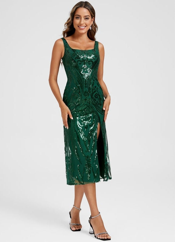 Robe Midi Pailletée Verte - gallery 4