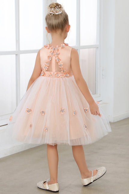 Robe Midi Satinée Pêche Tulle Fleuri - gallery 3