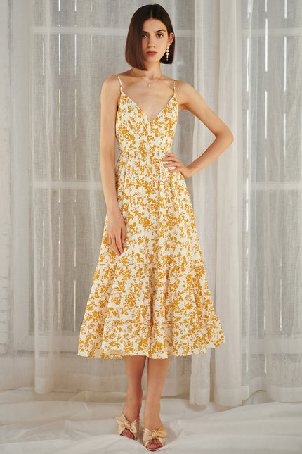 Robe Midi Jaune Champêtre