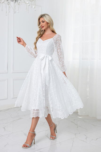 Midi Robe Blanche Femme - gallery 4