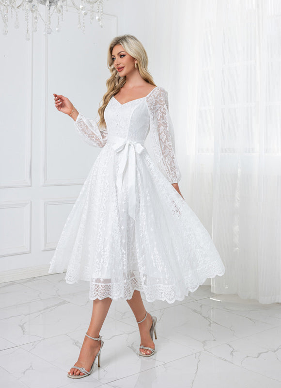 Midi Robe Blanche Femme - gallery 4