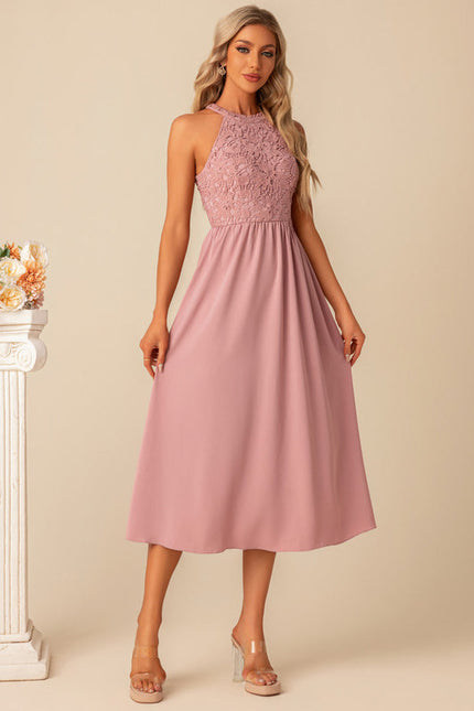 Robe Midi Midi Dentelle Rose - gallery 1