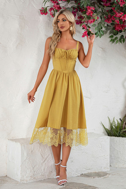 Robe Midi Midi Dentelle Jaune - gallery 4