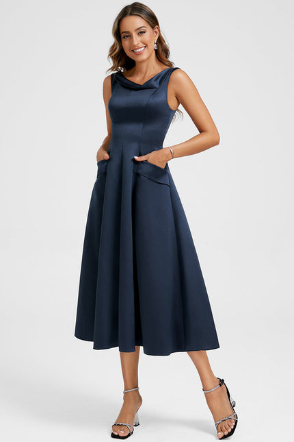 Robe Midi Satin Bleu Nuit