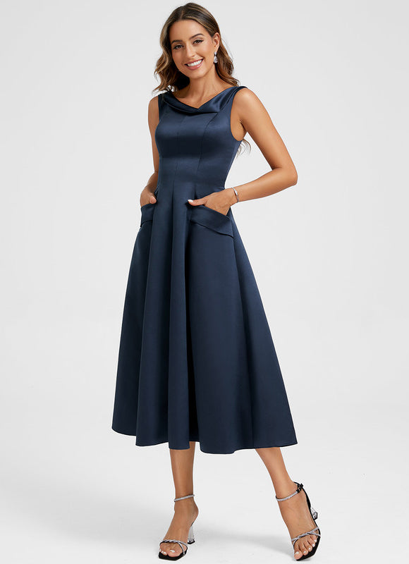 Robe Midi Satin Bleu Nuit