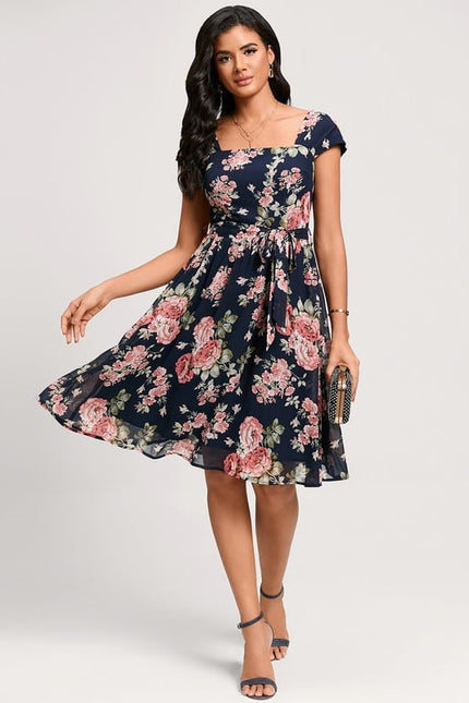 Robe Midi Fleurie Marine - gallery 3