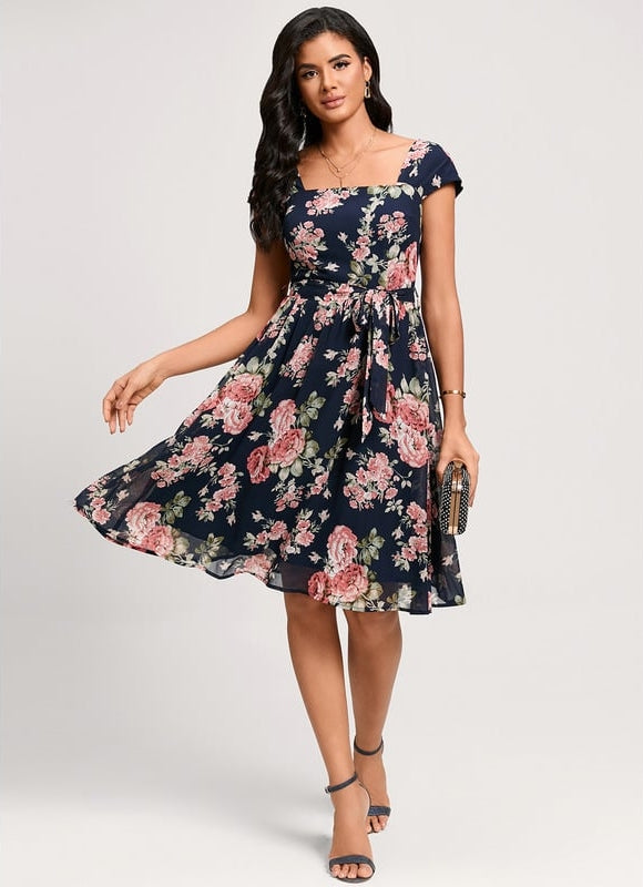 Robe Midi Fleurie Marine - gallery 3