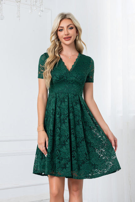 Robe Midi Verte En Dentelle - gallery 1