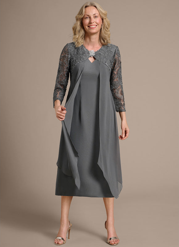 Midi Robe Droite Fluide Femme 50 Ans - gallery 2