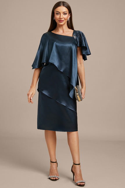 Robe Midi Satinée Marine Élégante - gallery 1