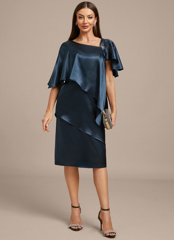 Robe Midi Satinée Marine Élégante - gallery 1