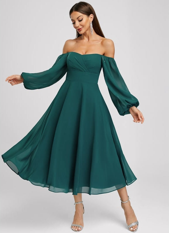 Robe Midi Mousseline Émeraude - gallery 5