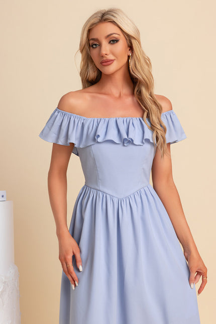 Robe Midi Bleu Ciel À Volants - gallery 5
