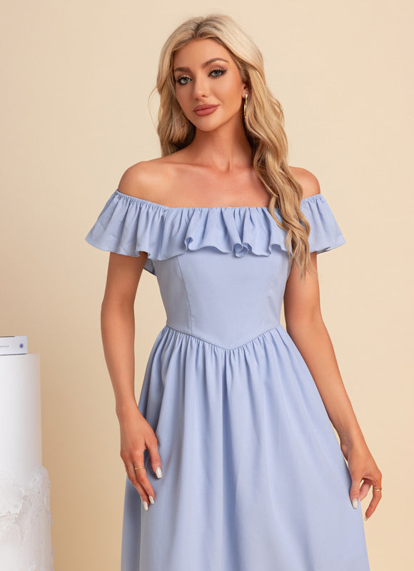 Robe Midi Bleu Ciel À Volants - gallery 5