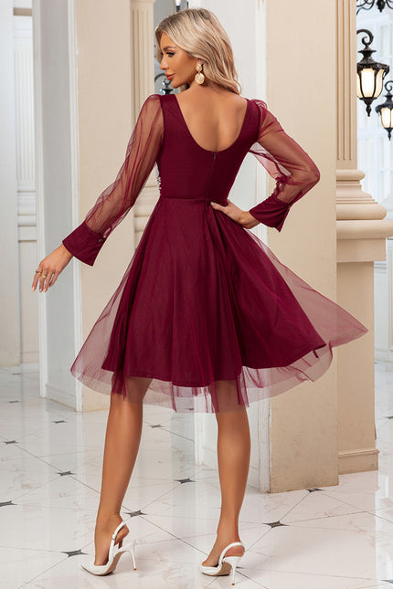 Robe Midi Bordeaux Tulle Perlée - gallery 1