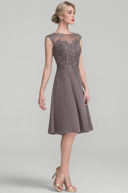 Robe Midi Taupe Col Rond Dentelle - gallery 5