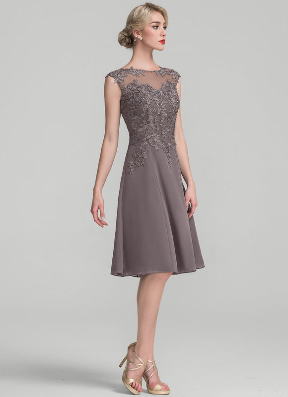 Robe Midi Taupe Col Rond Dentelle - gallery 5