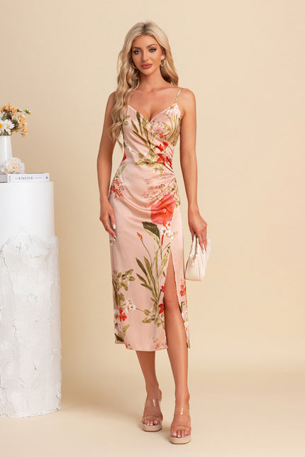 Robe Midi Satinée À Fleurs