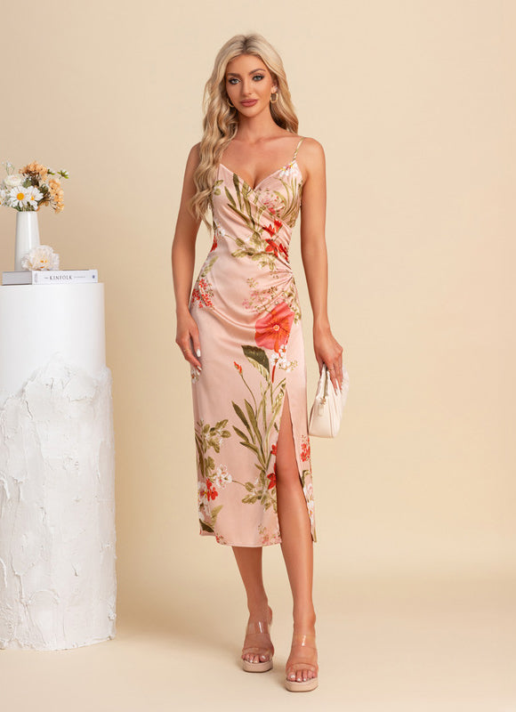 Robe Midi Satinée À Fleurs