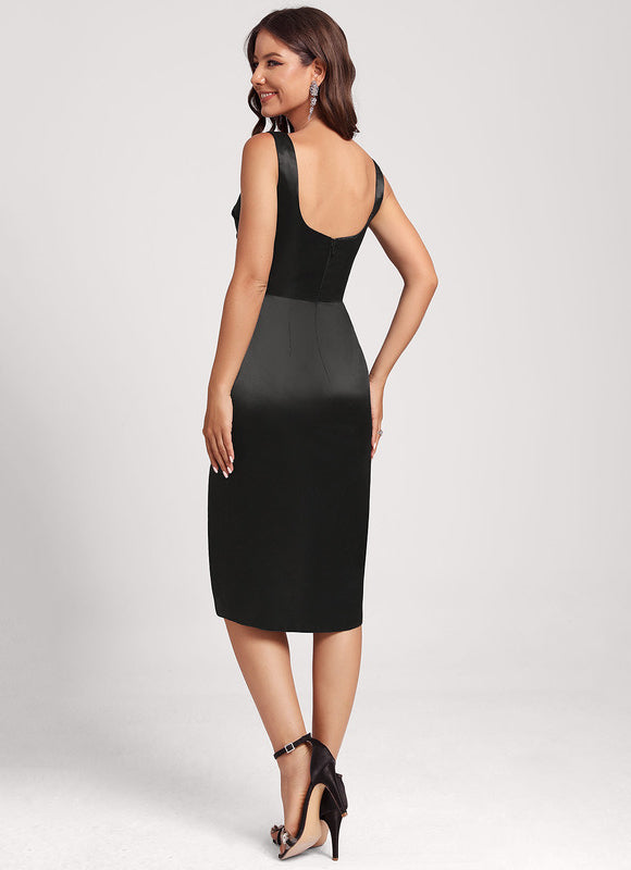 Robe Midi Satin Noir Élégant - gallery 6