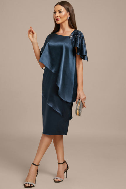 Robe Midi Satinée Marine Élégante - gallery 3
