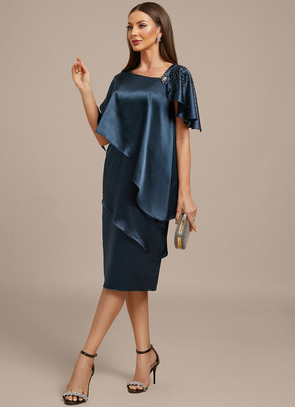 Robe Midi Satinée Marine Élégante - gallery 3