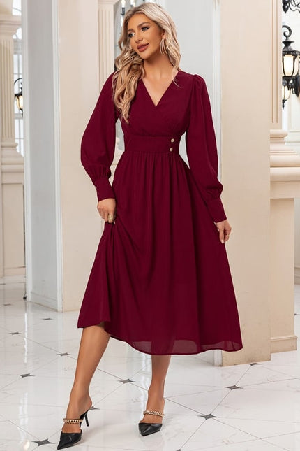 Robe Midi Manches Bouffantes