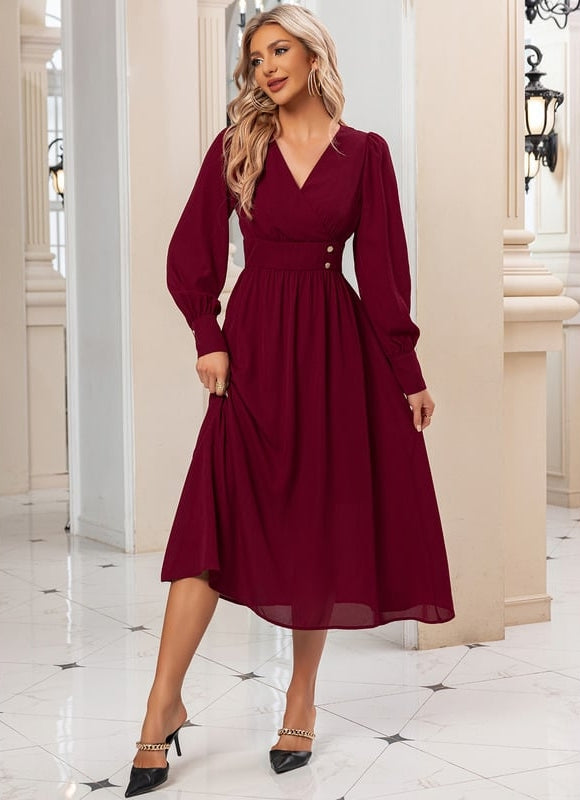 Robe Midi Manches Bouffantes