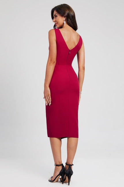 Robe Midi Froncée Cerise - gallery 2