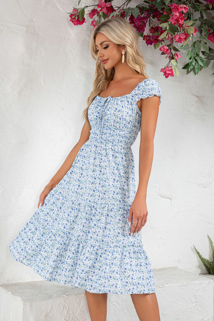 Robe Midi Midi Fleuri Bleu - gallery 5