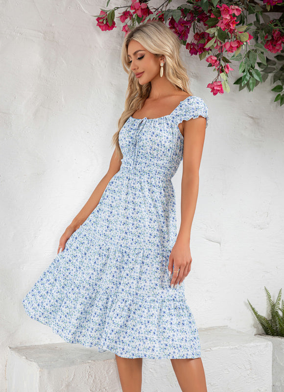 Robe Midi Midi Fleuri Bleu - gallery 5