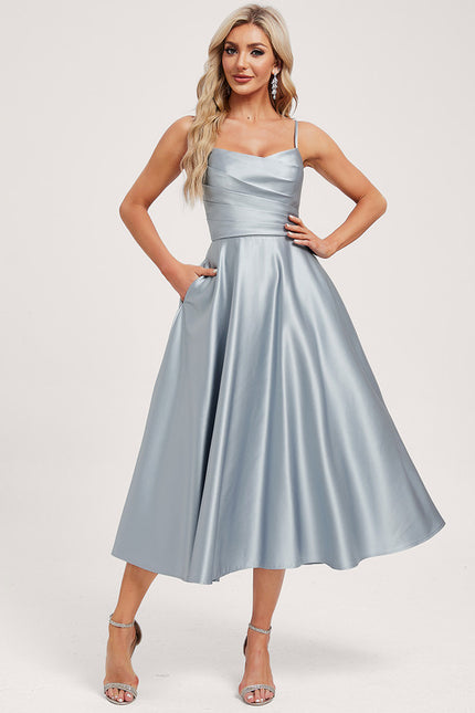 Robe Midi Satinée Bleu Clair