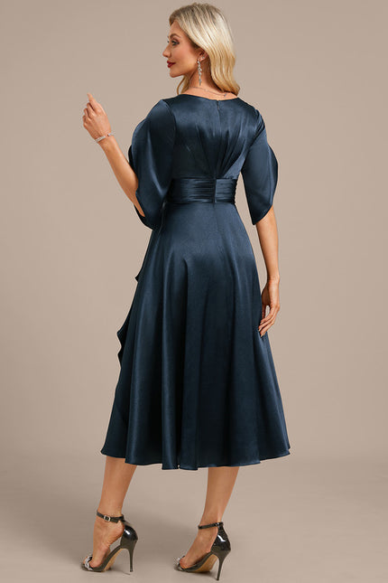 Robe Midi Satinée Marine - gallery 5