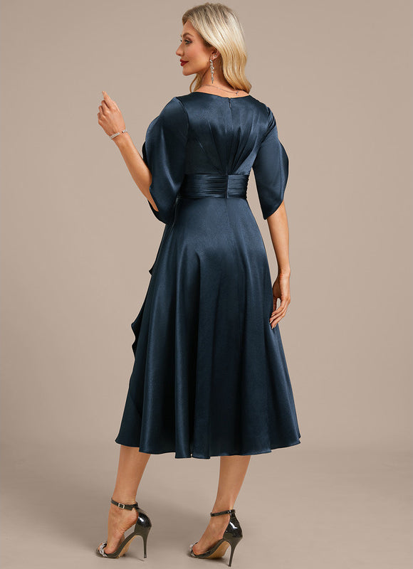Robe Midi Satinée Marine - gallery 5