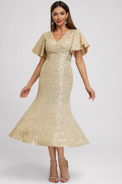 Robe Midi Pailletée Dorée - gallery 3