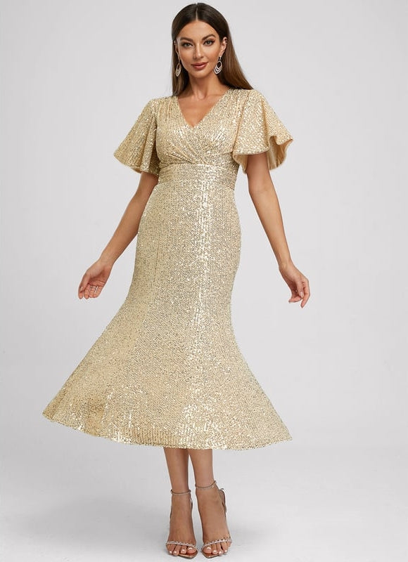 Robe Midi Pailletée Dorée - gallery 3