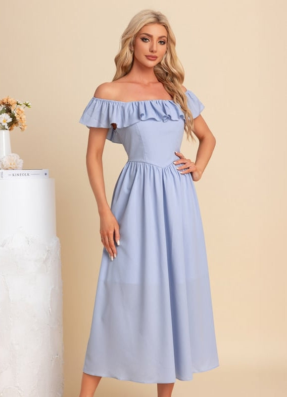 Robe Midi Bleu Ciel À Volants - gallery 2