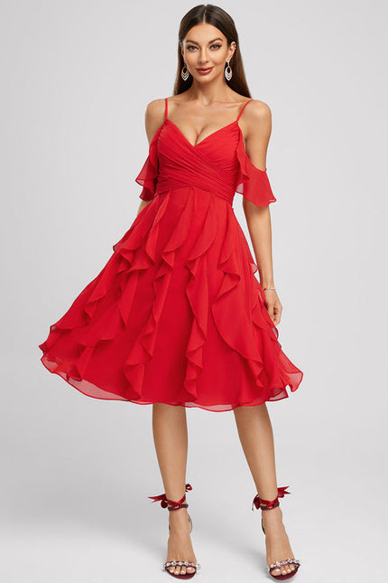 Robe Midi Volants Rouge - gallery 1