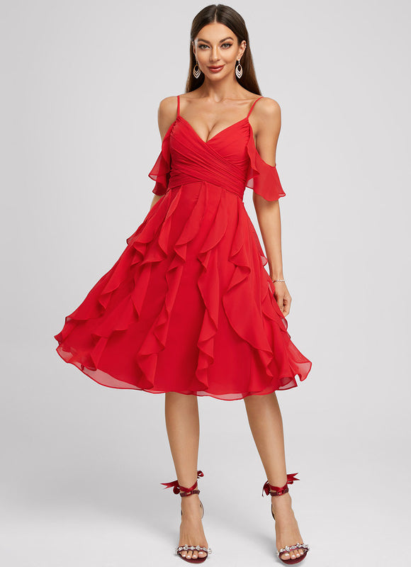 Robe Midi Volants Rouge - gallery 1