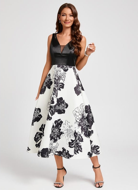 Robe Midi Fleurie Contrastée - gallery 4
