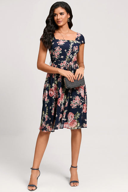 Robe Midi Fleurie Marine - gallery 4
