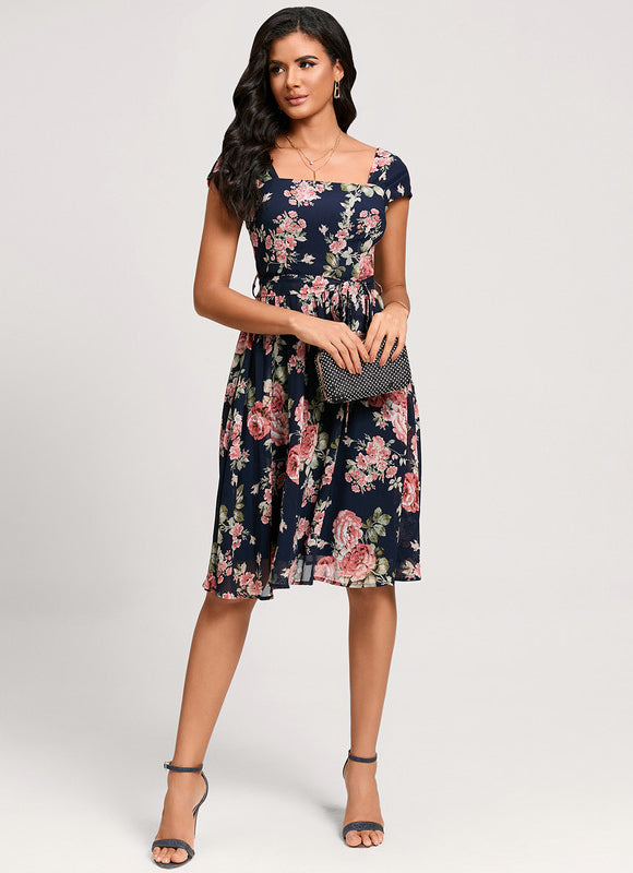 Robe Midi Fleurie Marine - gallery 4