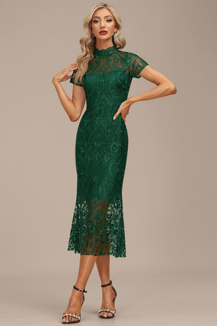 Robe Midi Dentelle Émeraude - gallery 4