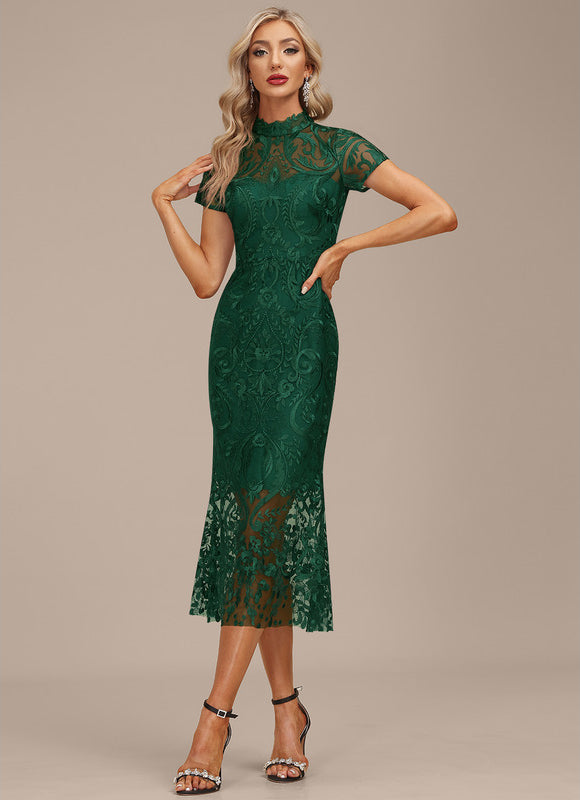 Robe Midi Dentelle Émeraude - gallery 4