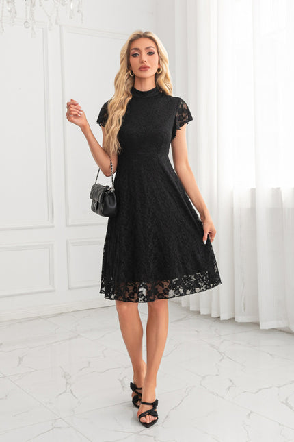 Robe Midi Grise En Dentelle - gallery 4