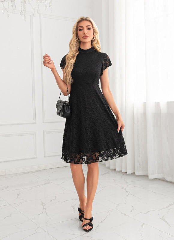 Robe Midi Grise En Dentelle - gallery 4